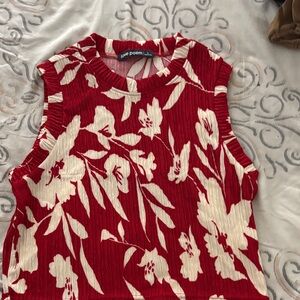 Red and White Floral Blouse